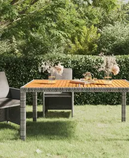 Zahradní stolky Zahradní stůl 150 x 90 x 75 cm polyratan a akáciové dřevo šedý