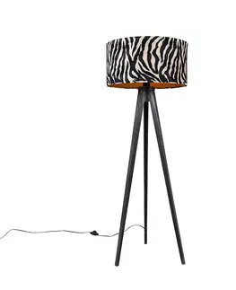 Stojaci lampy Stojací lampa stativ černý se stínidlem zebra 50 cm - Tripod Classic