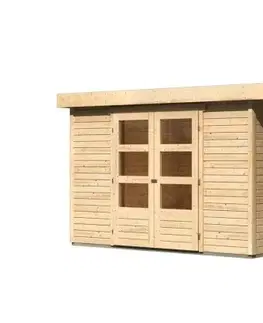 Dřevěné plastové domky Dřevěný zahradní domek ASKOLA 5 s přístavkem 280 Lanitplast Přírodní dřevo