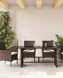 Zahradní stolky Zahradní stůl se skleněnou deskou hnědý 190x80x74 cm polyratan