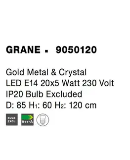 Designová závěsná svítidla NOVA LUCE závěsné svítidlo GRANE zlatý kov a křišťál E14 20x5W 230V IP20 bez žárovky 9050120