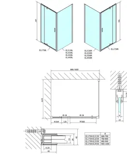 Sprchové kouty POLYSAN EASY LINE obdélník/čtverec sprchový kout pivot dveře 900-1000x900 L/P varianta, brick sklo EL1738EL3338