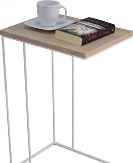 Barové stolky ArtAdrk Příruční stolek DRU | bílé nohy Barva: Beton