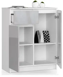 Komody Ak furniture Komoda Kiara 80 cm 2 skříňky a 1 šuplík bílá/šedá
