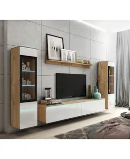 Obývací stěny a nábytkové programy Obývací stěna s LED Dekor Dub Wotan/bílá Vl