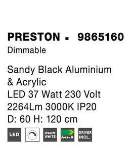 Designová závěsná svítidla NOVA LUCE závěsné svítidlo PRESTON černý hliník a akryl LED 37W 230V 3000K IP20 stmívatelné 9865160