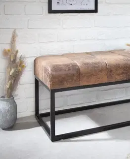 Stylové a luxusní lavice Estila Retro stylová lavice Taxil s hnědým potahem a černou kovovou konstrukcí 110cm