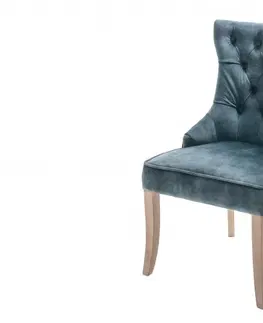 Luxusní jídelní židle Estila Stylová jídelní židle Torino s tmavomodrým sametovým potahem s chesterfield prošíváním a stříbrným klepadlem 96cm