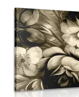 Černobílé obrazy Obraz impresionistický svět květin v sépiovém provedení