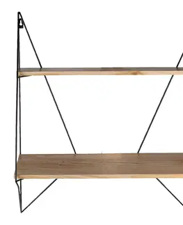 Regály a poličky Nástěnný kovový stojan s dřevěnými policemi - 60*20*70 cm Clayre & Eef 50466