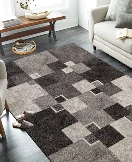 Moderní koberce Moderní béžový koberec s motivem čtverců Šířka: 240 cm | Délka: 330 cm