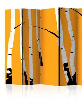 Paravány Paraván Birches on the orange background Dekorhome 225x172 cm (5-dílný)