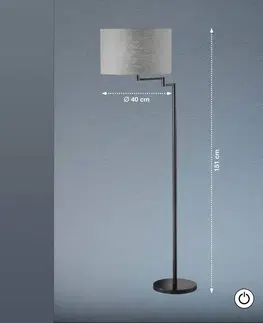 Stojací lampy FISCHER & HONSEL Stojací lampa Rota se šedým plátěným stínidlem