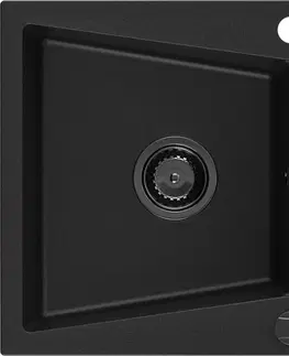 Sifony k pračkám MEXEN/S Cesar granitový dřez 1-miska s odkapávačem 775 x 470 mm, černý, černý sifon 6514771010-77-B