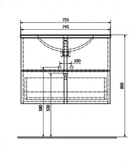 Koupelnový nábytek SAPHO MITRA umyvadlová skříňka s umyvadlem 150x55x46 cm, antracit 2XMT0721601-150