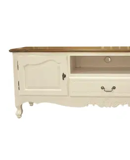 Luxusní a designové televizní stolky Estila Luxusní provence TV stolek Preciosa v bílé barvě s vyřezávanými nožičkami 170cm