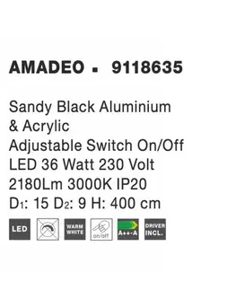 LED bodová svítidla NOVA LUCE nástěnné závěsné svítidlo AMADEO černý hliník a akryl nastavitelné vypínač na těle LED 36W 230V 3000K IP20 9118635