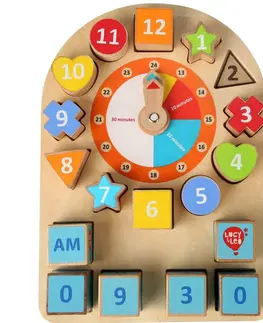 Hračky LUCY & LEO - 232 Hodiny a tvary - dřevěná naučná hrací deska