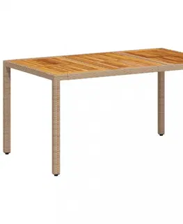 Zahradní stolky Zahradní stůl béžový 150 x 90 x 75 cm polyratan akáciové dřevo