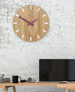 Hodiny ModernClock Nástěnné hodiny Simple Oak hnědo-fialové