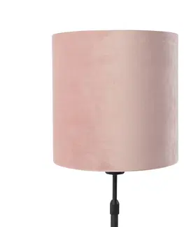 Stolni lampy Stolní lampa černá s velurovým odstínem růžová se zlatem 25 cm - Parte