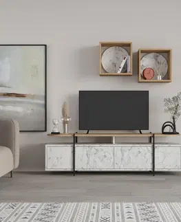 Obývací stěny a sestavy nábytku Televizní stěna HANLEY bílý mramor dub