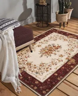Vintage koberce Rustikální béžově červený koberec s květinami
