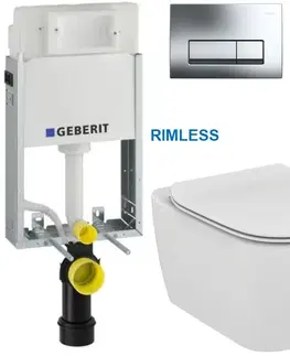 Záchody GEBERIT KOMBIFIXBasic vč. chromového tlačítka DELTA 51 + WC Ideal Standard Tesi se sedátkem RIMLESS 110.100.00.1 51CR TE2