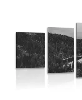 Černobílé obrazy 5-dílný obraz jezero při západu slunce v černobílém provedení