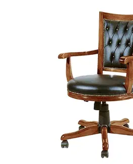 Designové a luxusní židle do pracovny a kanceláře Estila Luxusní rustikální kancelářská židle Emociones z masivního dřeva s čalouněním z ekokůže 100 cm