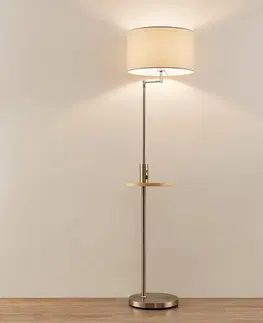 Stojací lampy Lindby Lindby Zinia stojací lampa s poličkou a USB, nikl