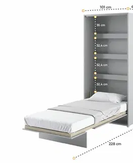 bez úložného prostoru Vysoká sklápěcí postel ve skříni MONTERASSO, 90x200, šedá