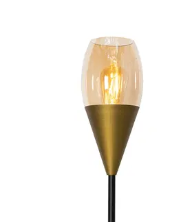 Stojaci lampy Moderní stojací lampa zlatá s jantarovým sklem - Drop
