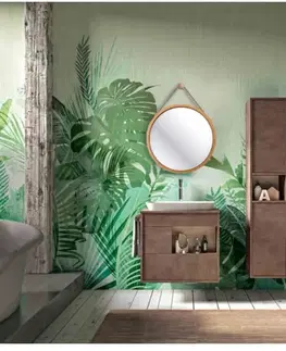 Regály a poličky Nástěnné zrcadlo Lemi s bambusovým rámem, pr. 45 cm