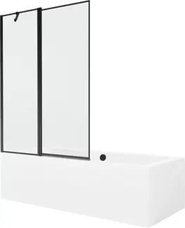 Vany MEXEN/S Cube obdélníková vana 180 x 80 cm s panelem+ vanová zástěna 120 cm, černá vzor 550518080X9412117070