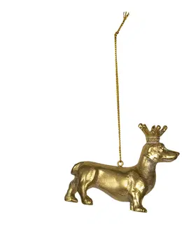 Obrazy Zlatá závěsná dekorativní ozdoba psa s korunkou - 8*3*6 cm Clayre & Eef 6PR2927