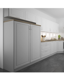 Kuchyňské linky Rohová kuchyně CHANIE 450/570 cm, korpus grey, dvířka light grey stone + white