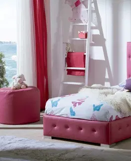 Luxusní a stylové postele Estila Moderní designová jednolůžková čalouněná postel Raquel s růžovým koženým potahem s chesterfield prošíváním 90-105cm