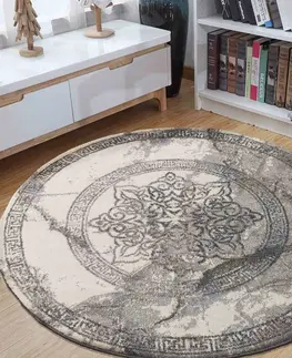 Kulaté a oválné koberce Stylový šedý kulatý koberec se vzorem mandaly Šířka: 80 cm | Délka: 80 cm