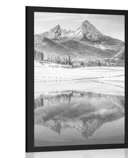 Černobílé Plakát zasněžená krajina v Alpách v černobílém provedení