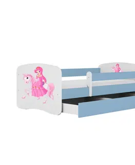 Dětské postýlky Kocot kids Dětská postel Babydreams princezna a poník modrá, varianta 80x180, se šuplíky, s matrací