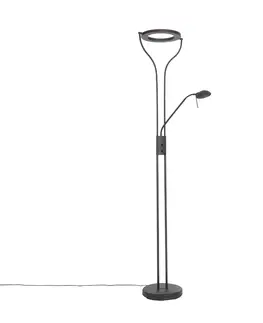 Stojaci lampy Moderní stojací lampa černá s ramenem na čtení včetně LED a stmívače - Divo
