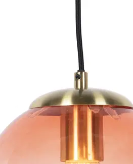 Zavesna svitidla Art deco závěsná lampa mosaz s růžovým sklem 20 cm - Pallon