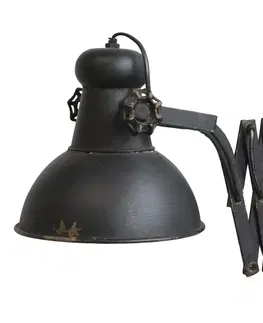 Svítidla Černá antik nástěnná lampa s patinou Factory Lamp - Ø21*45-105 cm/ E14/ 60W Chic Antique 71014924 (71149-24)
