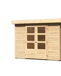 Dřevěné plastové domky Dřevěný zahradní domek ASKOLA 4 s přístavkem 280 Lanitplast Přírodní dřevo
