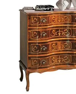 Designové komody Estila Rustikální luxusní komoda Clasica z masivního dřeva se čtyřmi šuplíky s ornamentálním zdobením 106cm