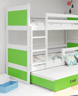 Postele BMS Dětská patrová postel s přistýlkou RICO 3 | bílá 80 x 160 cm Barva: bílá/zelená