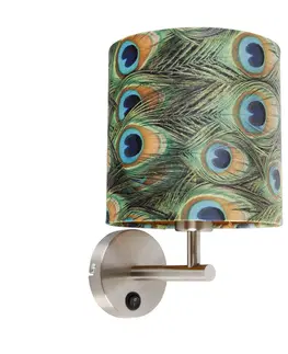 Nastenna svitidla Botonická nástěnná lampa ocel s velurovým odstínem páv - Combi