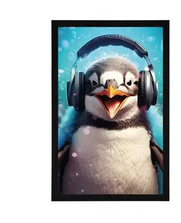 Párty zvířata se sluchátky Plakát tučňák se sluchátky