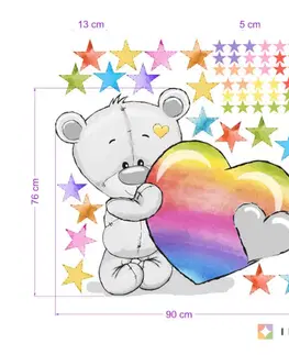 Samolepky na zeď Dětské samolepky na zeď - Pestrobarevný plyšový medvídek s hvězdami